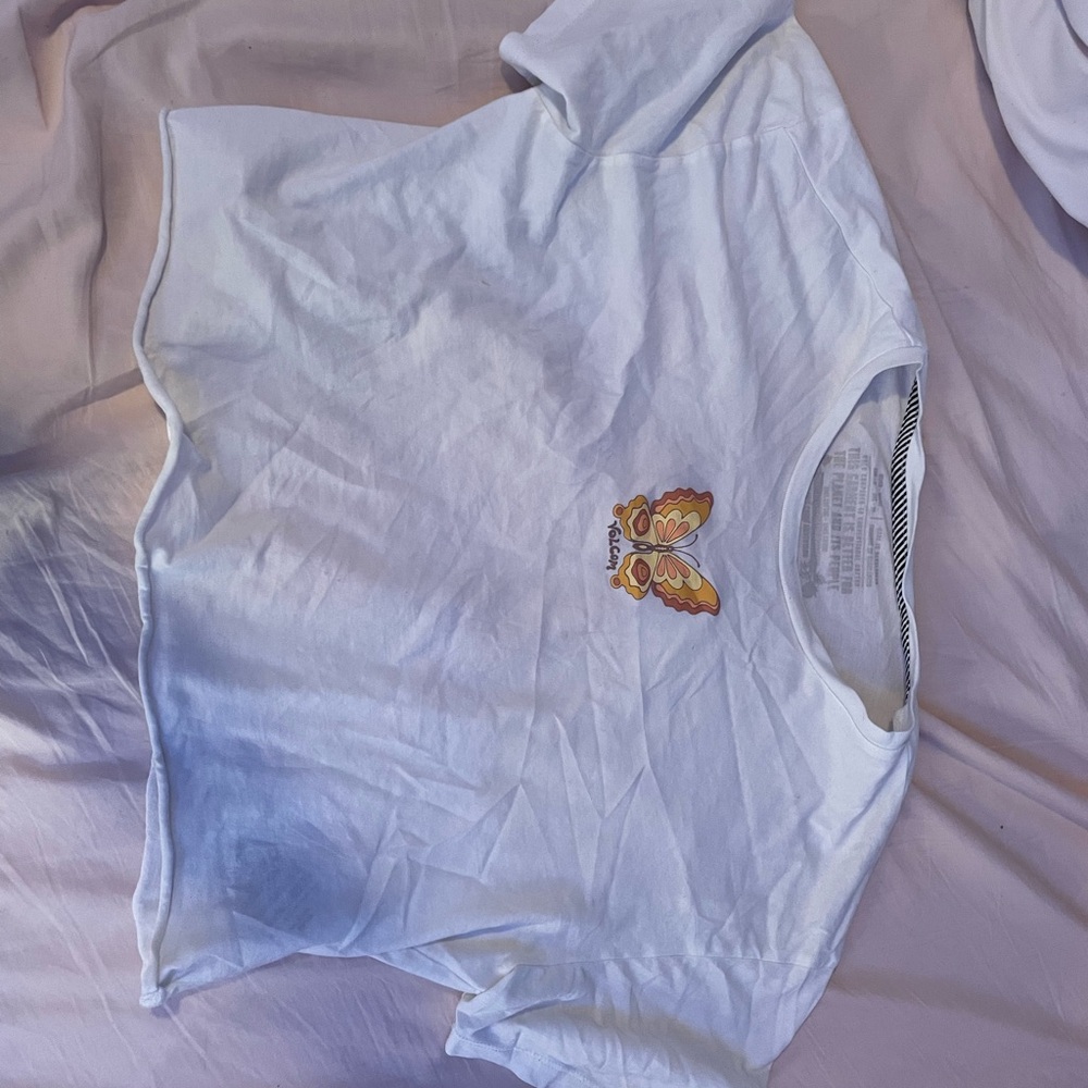 Volcom White Butterfly Graphic Short Sleeve Top